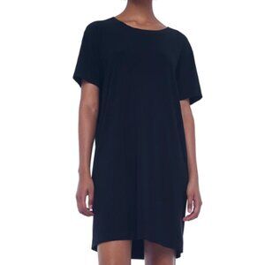 NORMA KAMALI BLACK SHORT SLEEVE SHIFT BOXY TO KNEE DRESS - XS